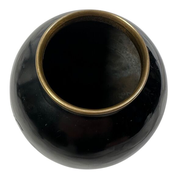 Vintage Asian Vase Enamel Over Brass with Mother of Pearl Inlay Flower Floral 6" - Picture 6 of 8